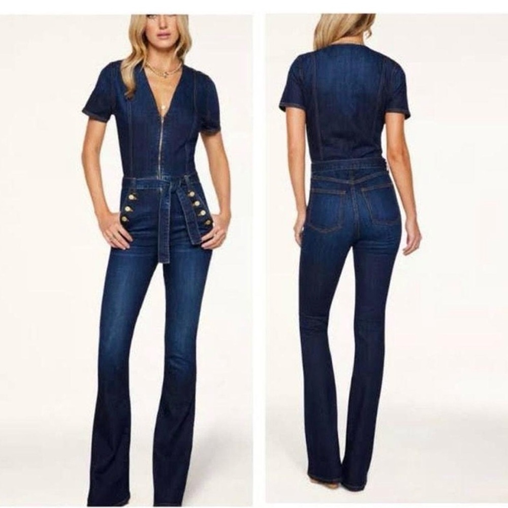 Ramy Brook Helena Dark Indigo Denim jumpsuit with Gold button detail